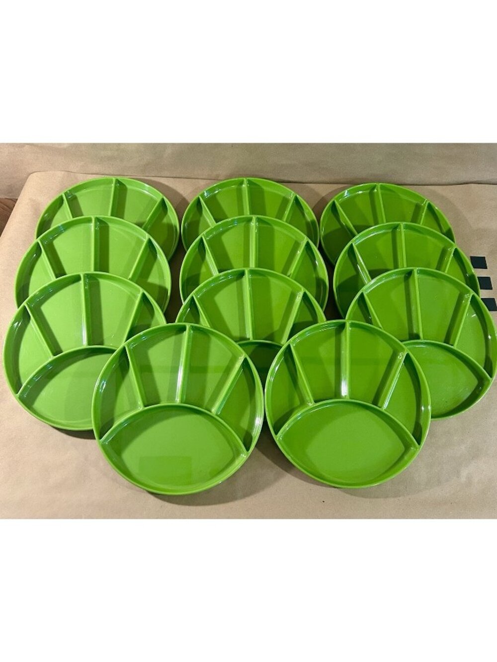 Set of 11- Vintage/MCM Elco Divided Fondue/Sushi Plates, 9" Dia., Green